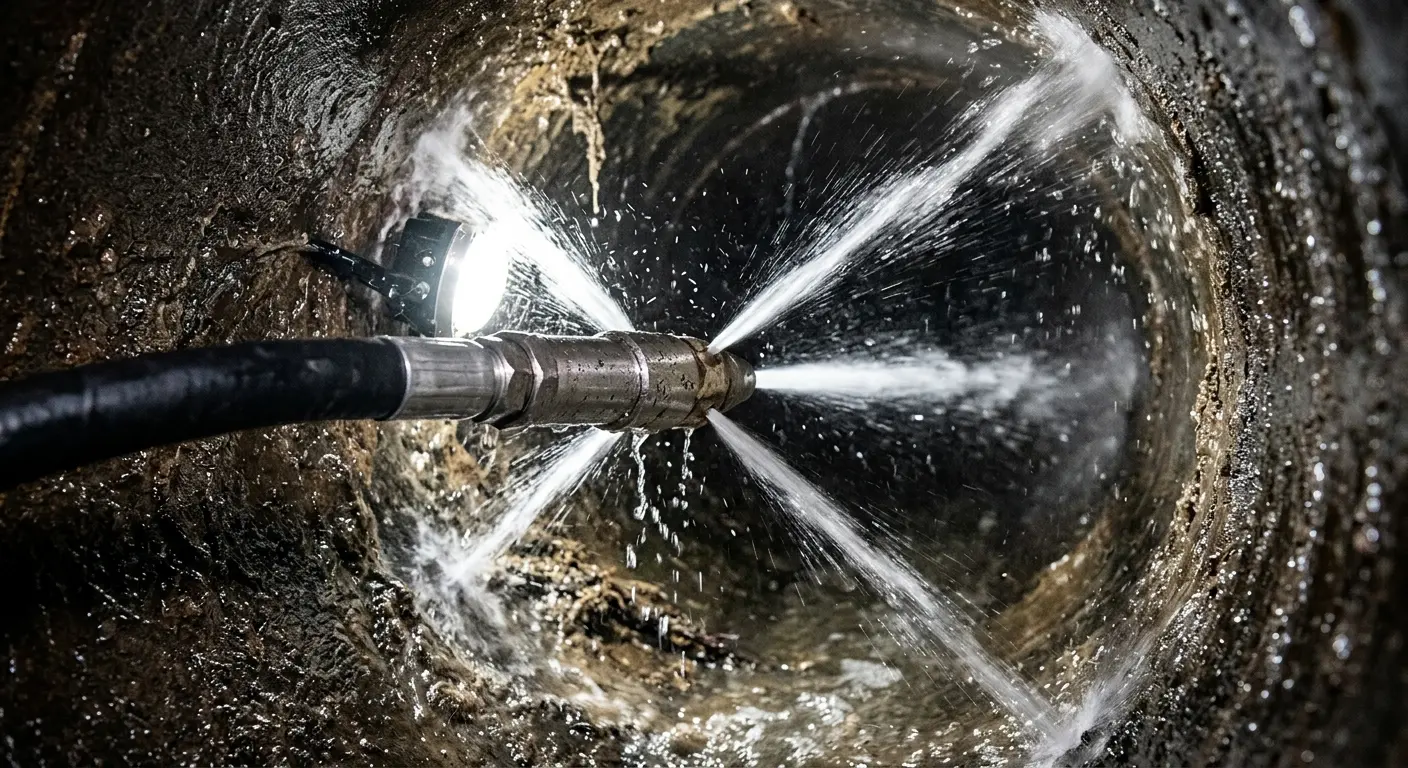 High-pressure hydro jetting nozzle cleaning sewer pipe for Trenchless Sewer Repair in Goulds